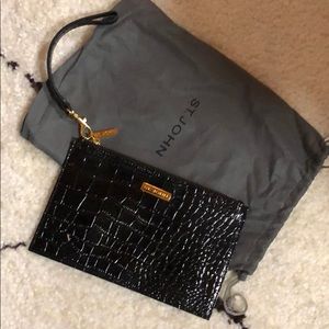 St. John wristlet in black crocodile